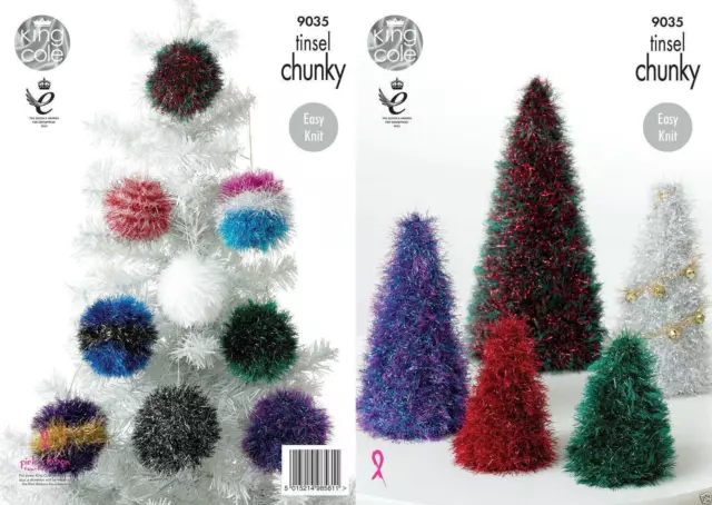 King Cole Tinsel Chunky Knitting Pattern Christmas Tree / Baubles - 9035