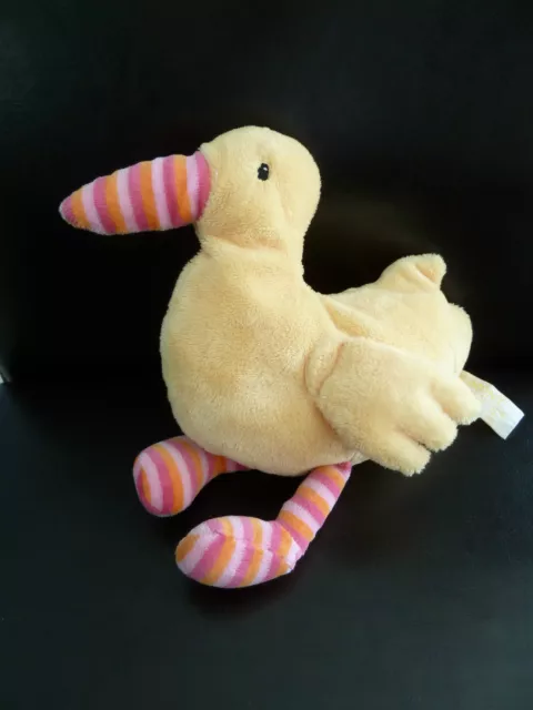 V5- Doudou Peluche Egmont Toys Oiseau Canard Jaune Rose Orange Raye - Etat Neuf