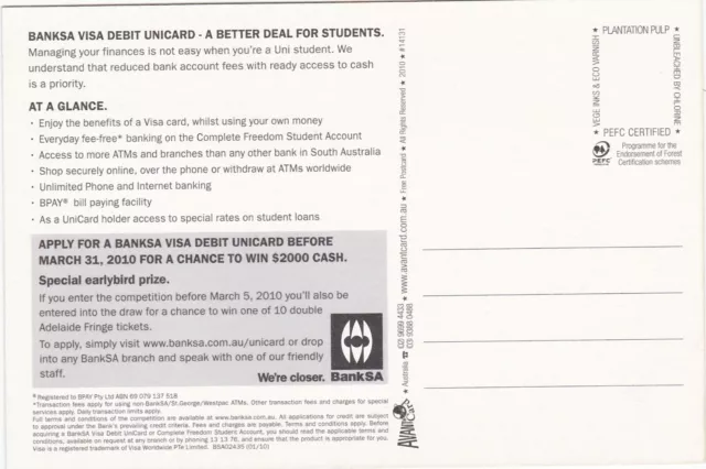 V14131 Australia Avant Card #14131 BankSA Visa Debit Unicard postcard 2