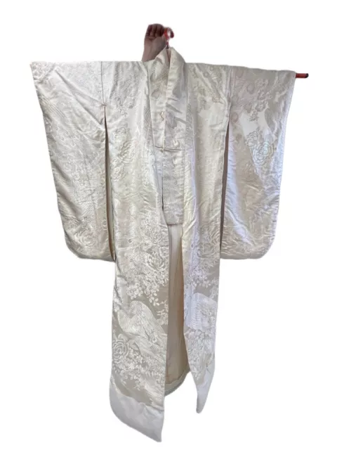 Japanese Kimono Uchikake Vintage Silk Ivory Wedding Luxurious Peacocks 2