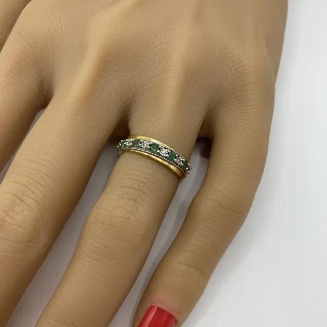 9ct Yellow Gold Treated Emerald and Diamond Luxury Ring Size K