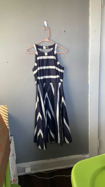 Eliza J size 4 navy and white striped fit and flare halter dress