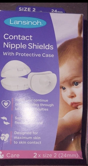 Lansinoh Contact Nipple Shields with Carrying Case, 2 Pack, Size 2, 24 mm NEW