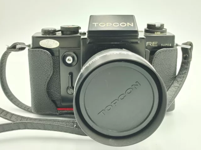 Very Rare! Black Topcon RE Super 35mm Film Camera and Topcor 58mm f1.4 Lens.