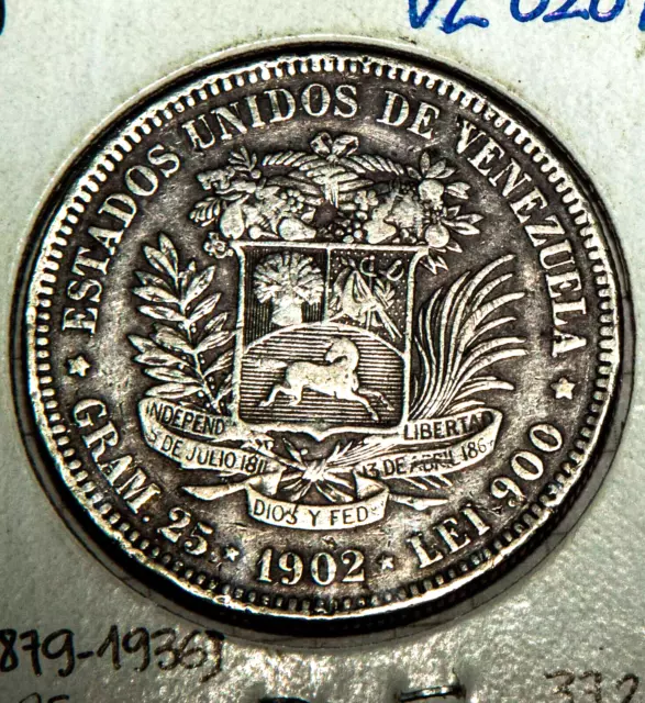 Venezuela 1902 5 Bolivares VF Silver Coin Plata900 Crown Horse Stallion VE0201