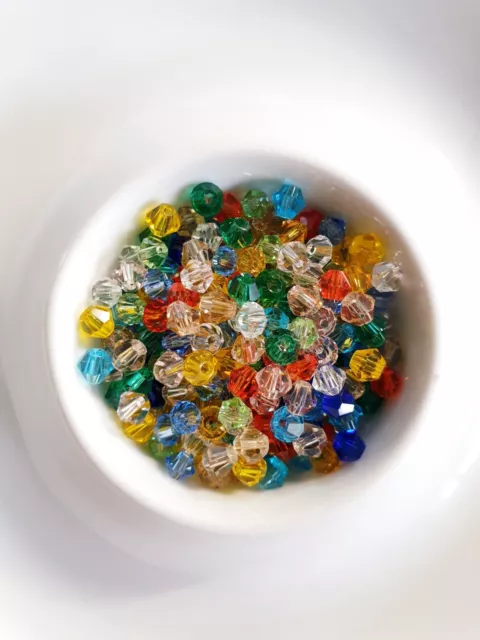 10/100 Facettierte Doppelkegel Glasperlen Schmuckbasteln Beads Bicone Bunt Ø 4mm