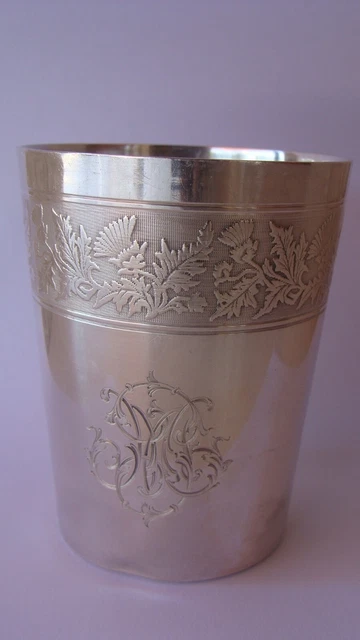 ANCIENNE TIMBALE en argent massif poincon minerve monogramme art deco ANCIENNE TIMBALE en argent massif poincon minerve monogramme art deco