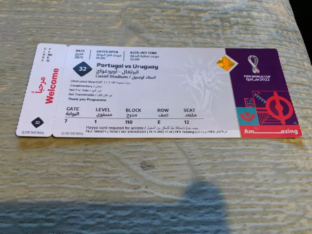 Mint Ticket Portugal vs Uruguay Fifa World Cup Qatar 2022