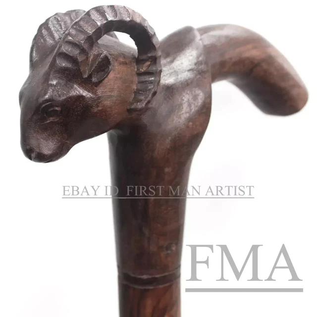 Goat Head Handle Walking Cane Stick Hand Carved Wooden Walking Stick X_Mass Gift