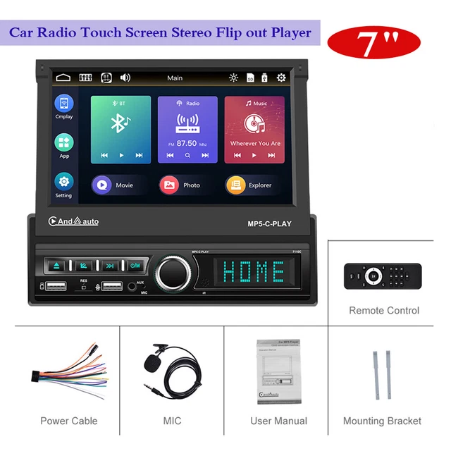 7" Single 1 DIN Car Radio Touch Screen MP5 Stereo Flip out Bluetooth Mirror Link