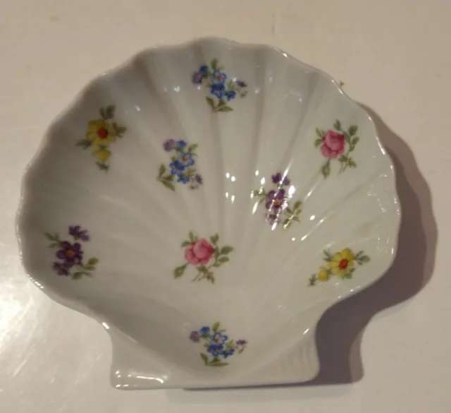 Vintage Limoges France Porcelain Clam Shell Victorian Style Trinket Dish-Flowers