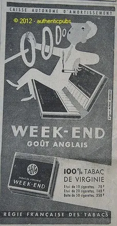 PUBLICITE DE 1954 WEEK END Cigarettes GOUT ANGLAIS HERVE MORVAN FRENCH AD PUB