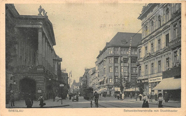 AK BRESLAU SCHWEIDNITZERSTRASSE mit Stadttheater Postkarte 1921 EUR 9 ...