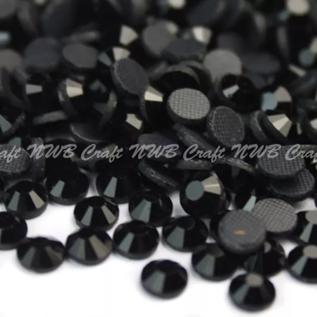 Jet Black Hotfix Iron On Glass Rhinestones Flat Back Crystals Diamante Gems