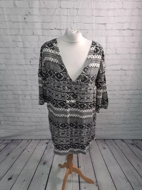 Papaya Holiday Black Mix Plunge Neck Smock Top Womens Size Medium (AX22)