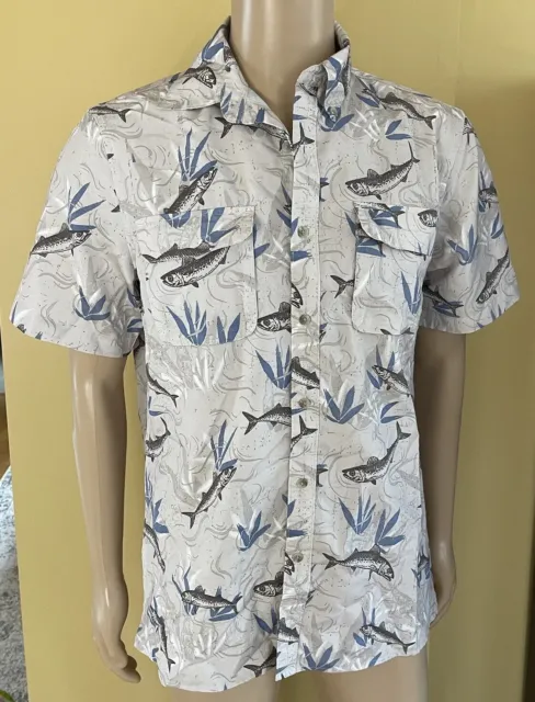 Chaps Shirt Mens M Fishing Hawaiian Short Sleeve Button Down Fish Ralph Lauren