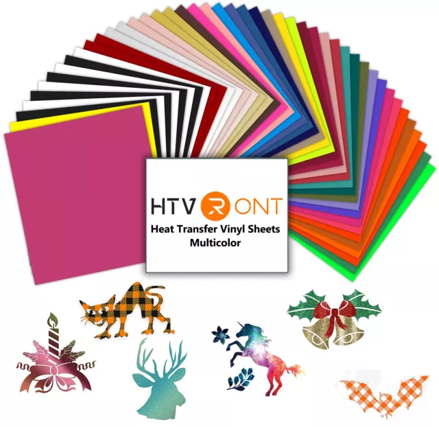 Heat Transfer Vinyl Bundle: 12" x 10" HTV Iron on Vinyl Sheets for DIY T-Shirts