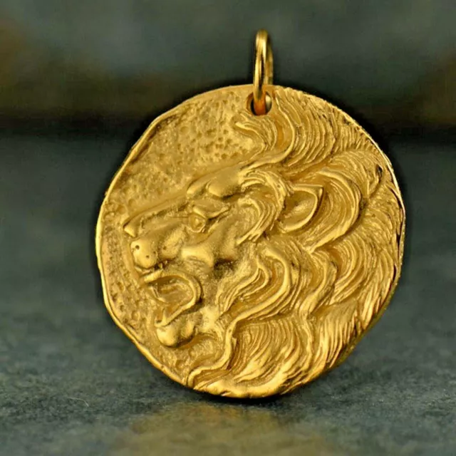 Mens Coin Necklace 24ct Gold Lion Medallion Ancient Greek Pendant Replica G1108