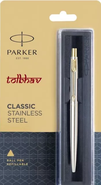 Parker Classic Stainless Steel GT Ball Point Pen BP New Gold Trim Jotter Vector