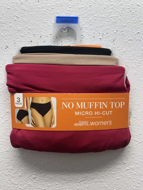 3-Pack WARNERS Blissful Benefits Women’s 3XL No Muffin Top Micro Hi-Cut Panties