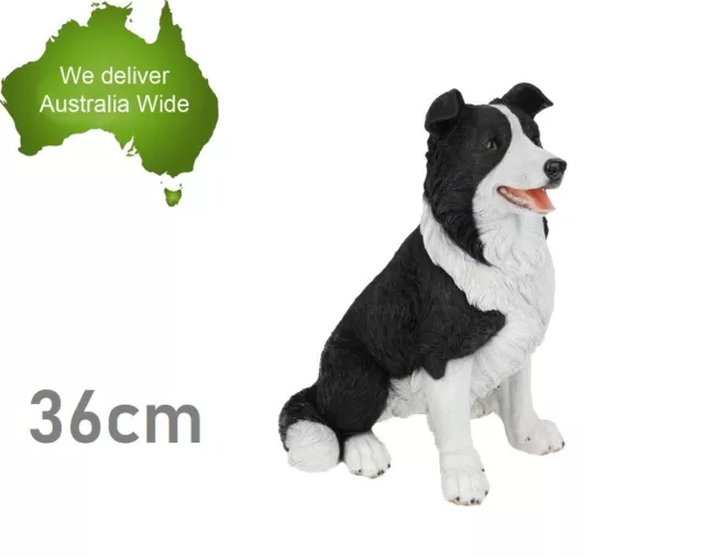 36cm Sitting Border Collie Dog Ornament Statue Figurine Garden Sculpture Animal