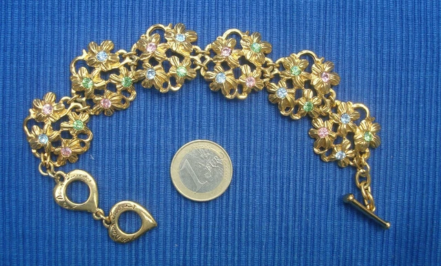 Bracelet Vintage Jacky De G - Métal Doré Avec Strass - Modèle XXL - Occasion
