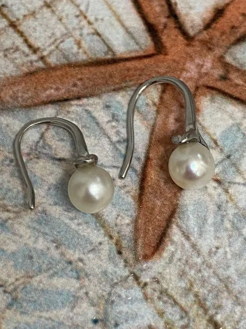 Sterling Silver Drop/Leaf Akoya Pearl Earrings From An Upcycled Mikimoto Brooch