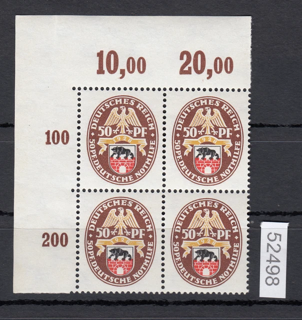 DR 1928, Mich.-Nr.: 429 **    Eckrand 4er.-Block