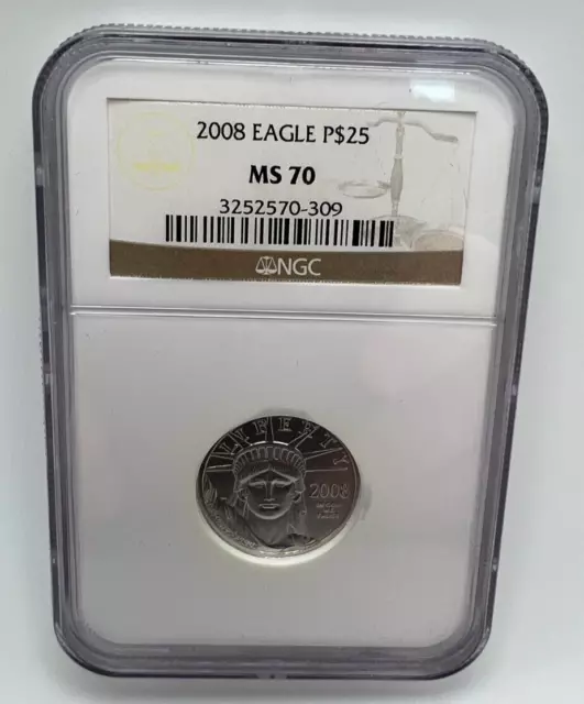 2008 Platinum American Eagle, NGC, MS 70,  P$25,  1/4oz