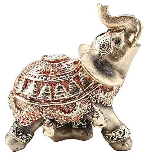 Wal front Golden Polyresin Elephant Statue Sculpture Trunk Wealth Lucky