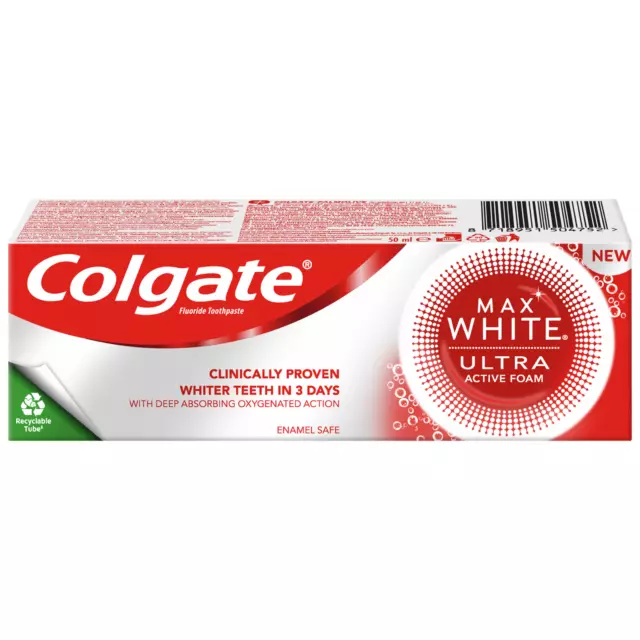 3 COLGATE MAX ESPUMA ULTRA ACTIVA BLANCA pasta dental blanqueadora diaria 50 ml 2