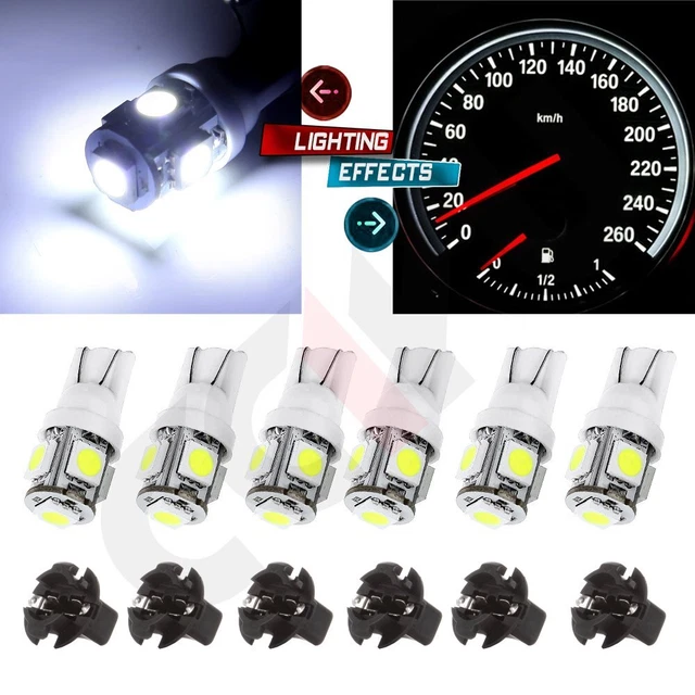 6x White T10 194 LED Bulbs Dashboard Gauge Cluster Dash Light W/ 5/8" Sockets