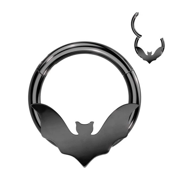 Anneau Piercing Clicker Noir Chauve-souris - Acier Chirurgical - Pour Oreille, Daith, Septum