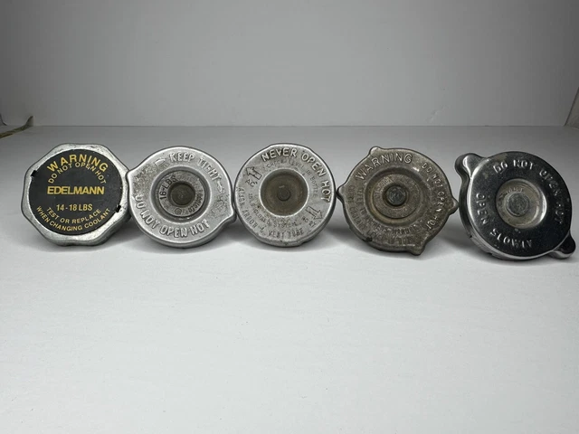 "Authentic Vintage Radiator Cap Lot: AC RC-27, AC RC-36, Chrysler, Edelmann, Mot