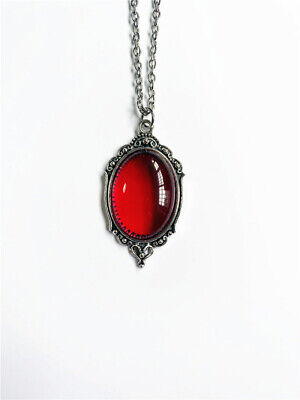 Gothic Vintage Red Cameo Crystal Pendant Necklace Women Silver Fashion Jewelry