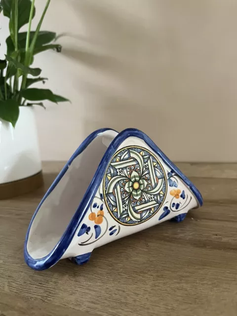 Porte Serviette De Table En Céramique  avec de jolie motif blanc et bleue