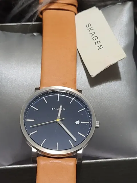 Skagen Men's Hagen SKW6279 Brown Leather Strap Blue Dial Stainless Steel Watch