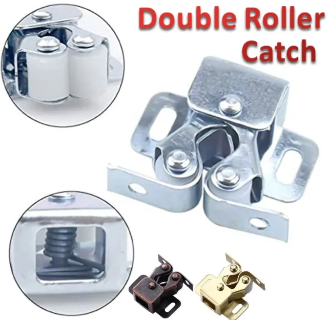 Double Roller Catch Strong Hold Cupboard Cabinet Door Latch Double Twin Catches