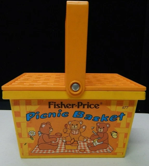 VINTAGE 1974 FISHER Price Fun Teddy Bear Picnic Basket Only Pretend