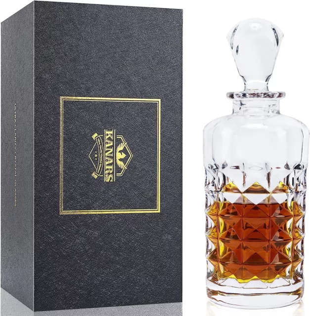 KANARS No-Lead Crystal Whiskey Decanter, Liquor Carafe with Airtight Glass Stopp