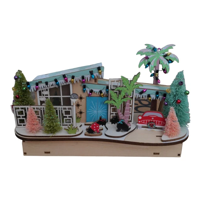 LASER CUT ATOMIC Mid Century Modern Christmas Village House LED Light