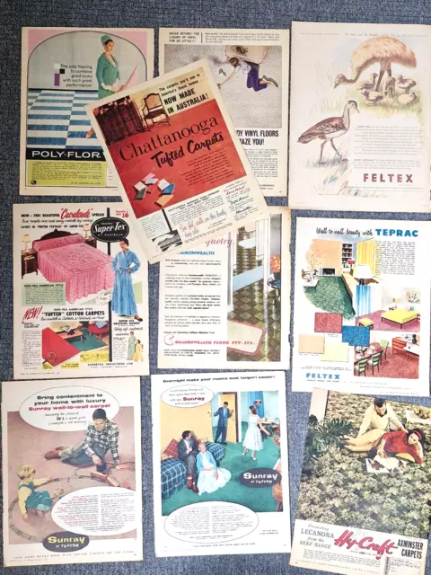 10 x 1950s/60s Australian Advertisements Carpet & Floor Coverings