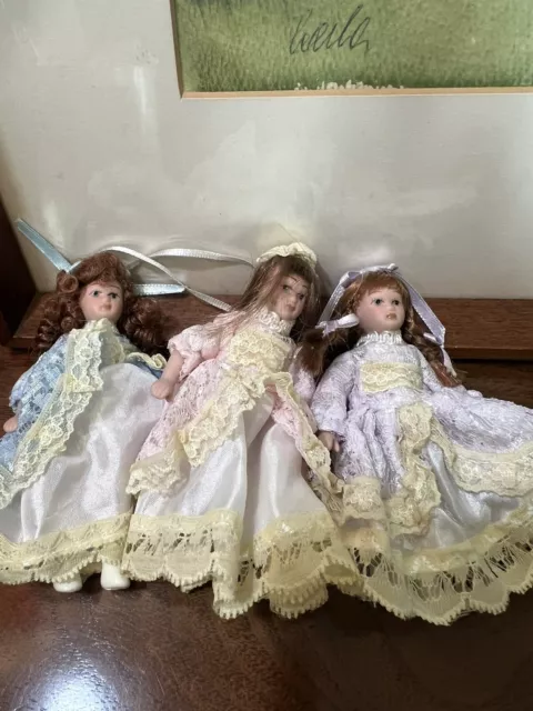 Lot of 3 Vintage Victorian Ornament Dolls Porcelain About 4”