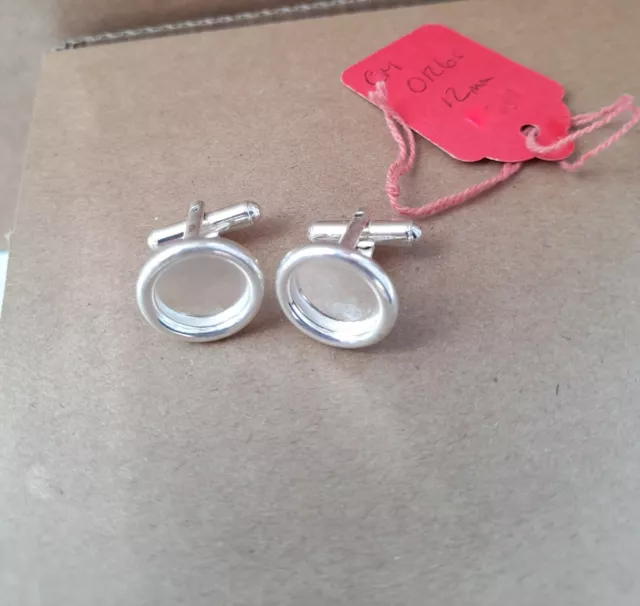 1 par de eslabones de puño de plata esterlina en blanco para cabujón de 12 mm. Nuevo también para resina