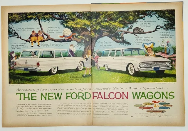 1960 Ford Falcon Wagons Station Wagon Humpty Dumpty In Tree Two Page Print Ad