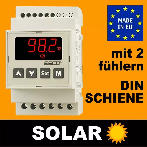 SOLARREGLER sonne Kollektor WarmWasser Temperaturdifferenzregler +2 Fühler DIN
