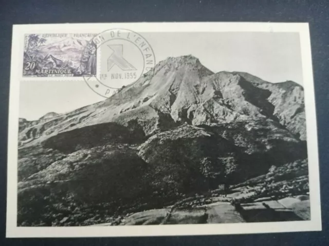 France Premier Jour Fdc Yvert 1041 Volcan Mont Pele 20F Martinique Antilles 1955