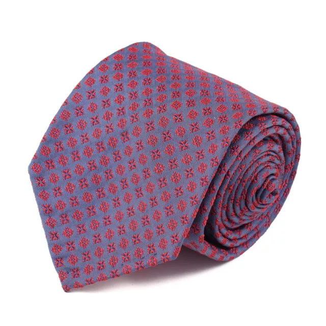 Sartorio Napoli by Kiton Slate Blue-Red Jacquard Unlined 7-Fold Silk Tie NWT