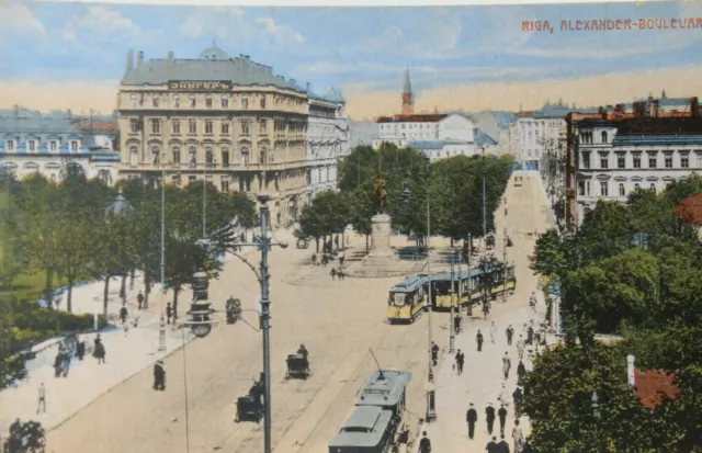 34250 AK RIGA Lettland Alexander-Boulevard mit Straßenbahn um 1915