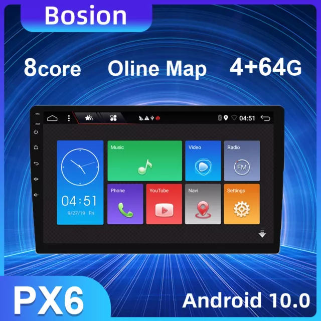 1 Din Autoradio Android 10 Car GPS Stereo Audio 10inch 4G+64G HDMI AUX Wifi OBD